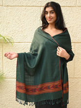 Load image into Gallery viewer, Exclusive Soft Himachal Wool Stole with Woven Border - Moss Trail