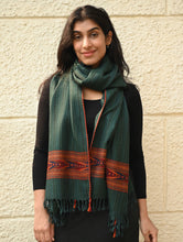 Load image into Gallery viewer, Exclusive Soft Himachal Wool Stole with Woven Border - Moss Trail