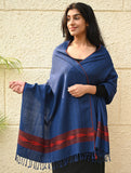 Exclusive Soft Himachal Wool Stole with Woven Border - Ocean Trail