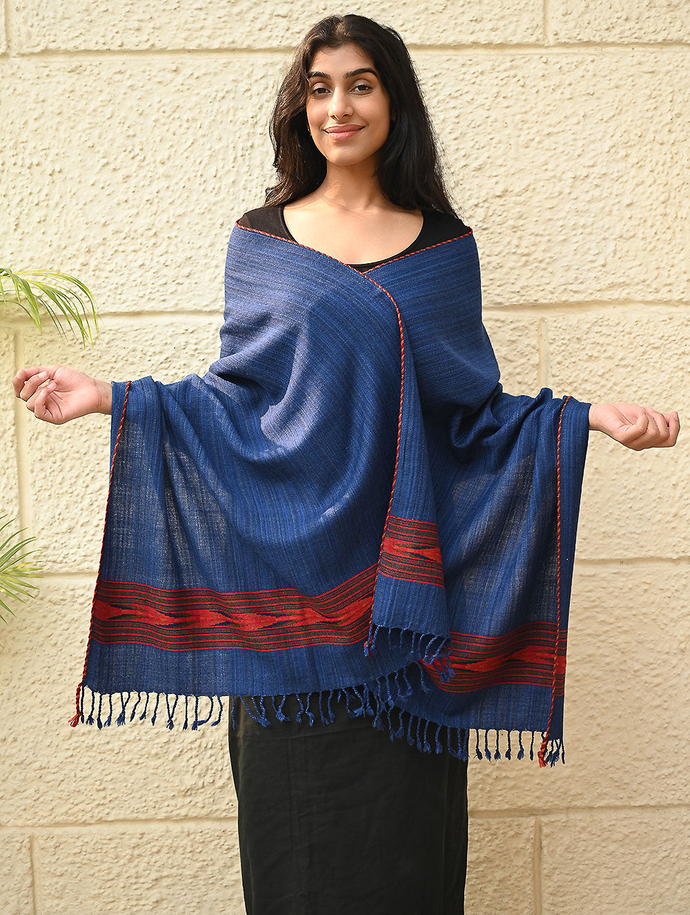 Load image into Gallery viewer, Exclusive Soft Himachal Wool Stole with Woven Border - Ocean Trail