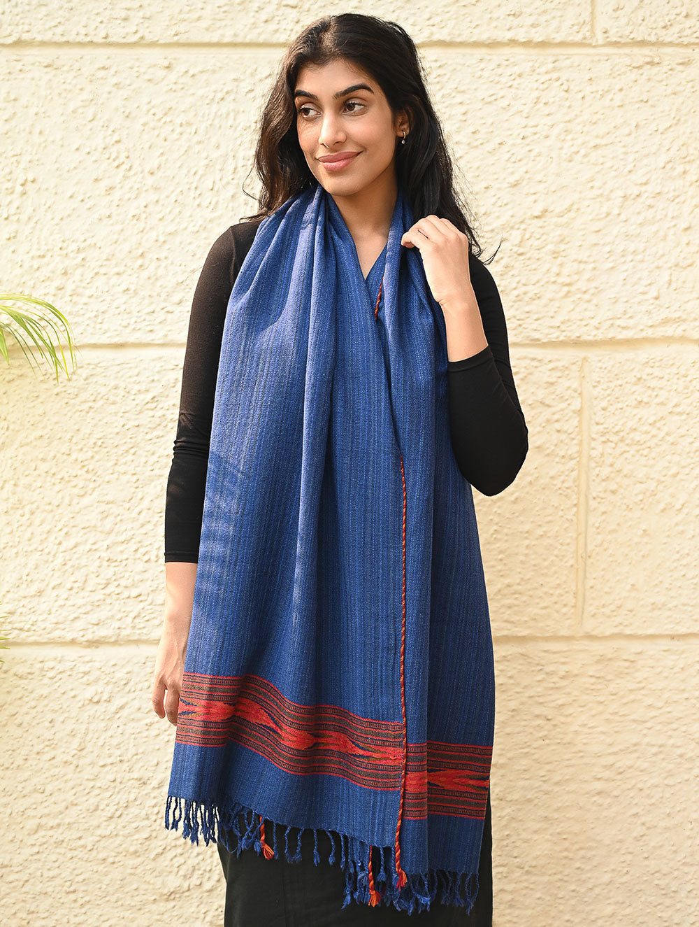 Load image into Gallery viewer, Exclusive Soft Himachal Wool Stole with Woven Border - Ocean Trail