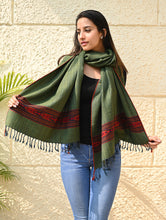 Load image into Gallery viewer, Exclusive Soft Himachal Wool Stole with Woven Border - Pine &amp; Rust