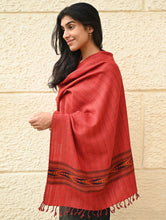 Load image into Gallery viewer, Exclusive Soft Himachal Wool Stole with Woven Border - Redwood Ember