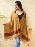 Exclusive Soft Himachal Wool Stole with Woven Border - Sandstone