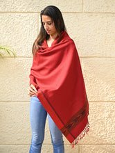 Load image into Gallery viewer, Exclusive Soft Himachal Wool Stole with Woven Border - Scarlet Trail