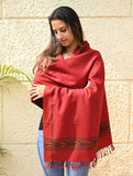 Exclusive Soft Himachal Wool Stole with Woven Border - Scarlet Trail