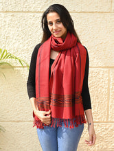 Load image into Gallery viewer, Exclusive Soft Himachal Wool Stole with Woven Border - Scarlet Trail