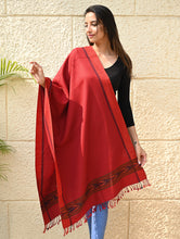 Load image into Gallery viewer, Exclusive Soft Himachal Wool Stole with Woven Border - Scarlet Trail