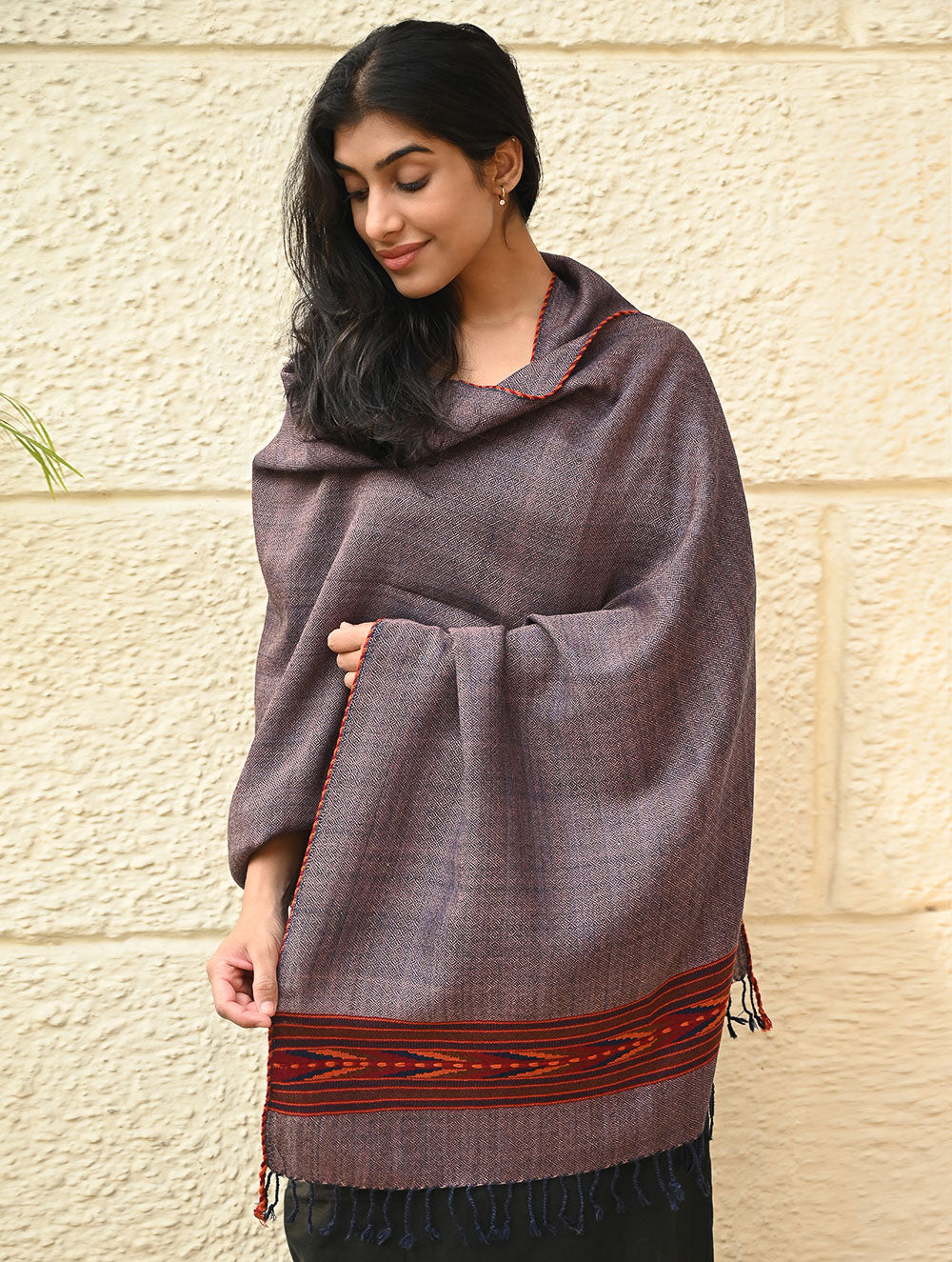 Load image into Gallery viewer, Exclusive Soft Himachal Wool Stole with Woven Border - Slate Violet