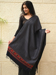 Exclusive Soft Himachal Wool Stole with Woven Border - Smoky Trail