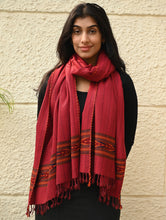 Load image into Gallery viewer, Exclusive Soft Himachal Wool Stole with Woven Border - Sunset Rose