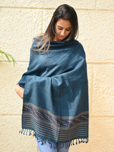 Load image into Gallery viewer, Exclusive Soft Himachal Wool Stole with Woven Border - Teal Slate