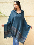 Exclusive Soft Himachal Wool Stole with Woven Border - Teal Slate