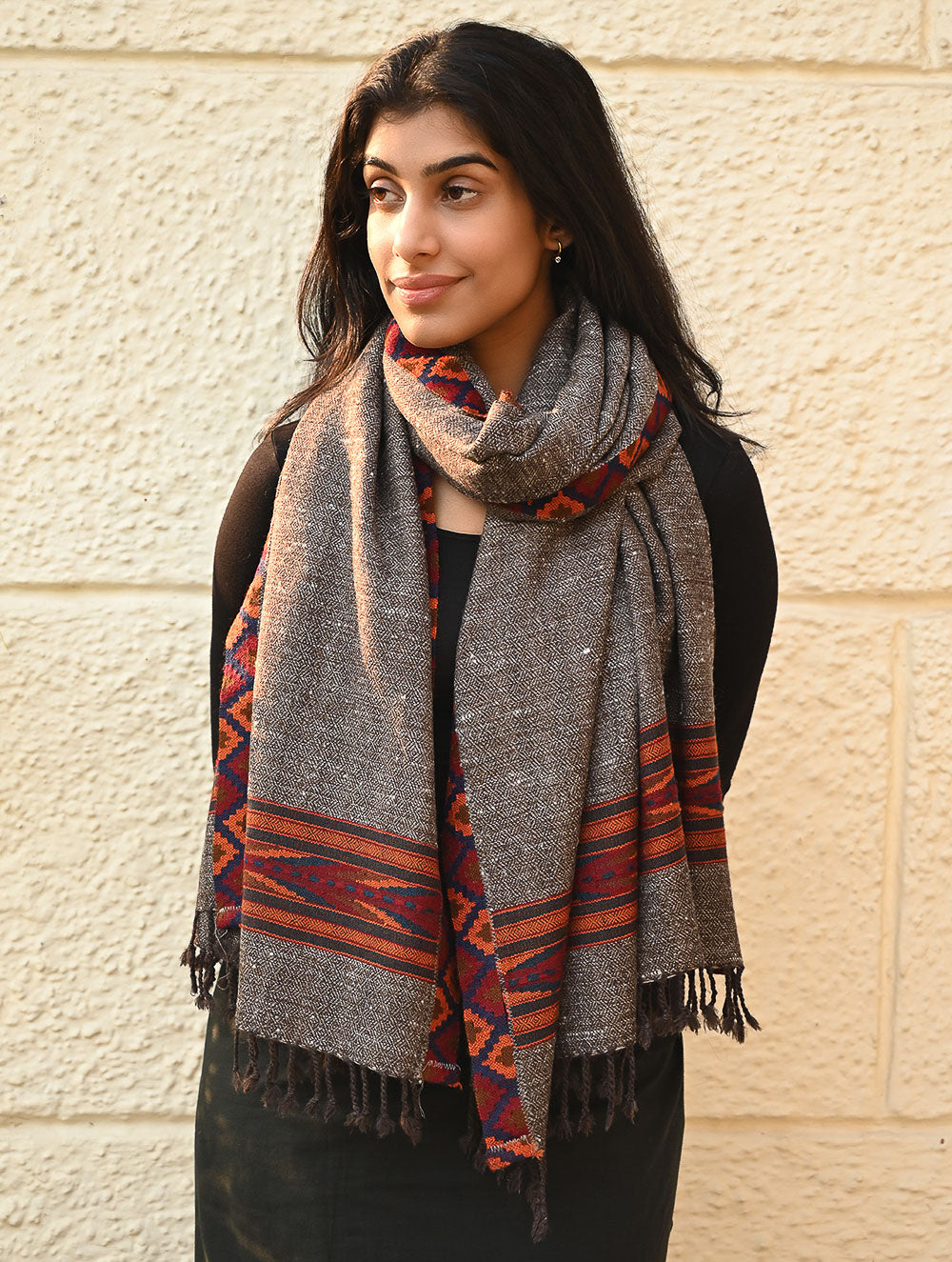 Load image into Gallery viewer, Exclusive Soft Himachal Wool Stole with Woven Border - Woodland Trail