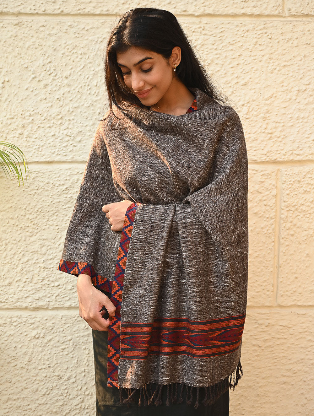 Load image into Gallery viewer, Exclusive Soft Himachal Wool Stole with Woven Border - Woodland Trail