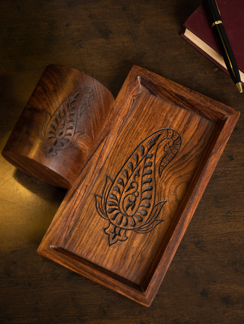 Load image into Gallery viewer, Exclusive Wooden Engraved Desk Set - Paisley (2 Pc Set)