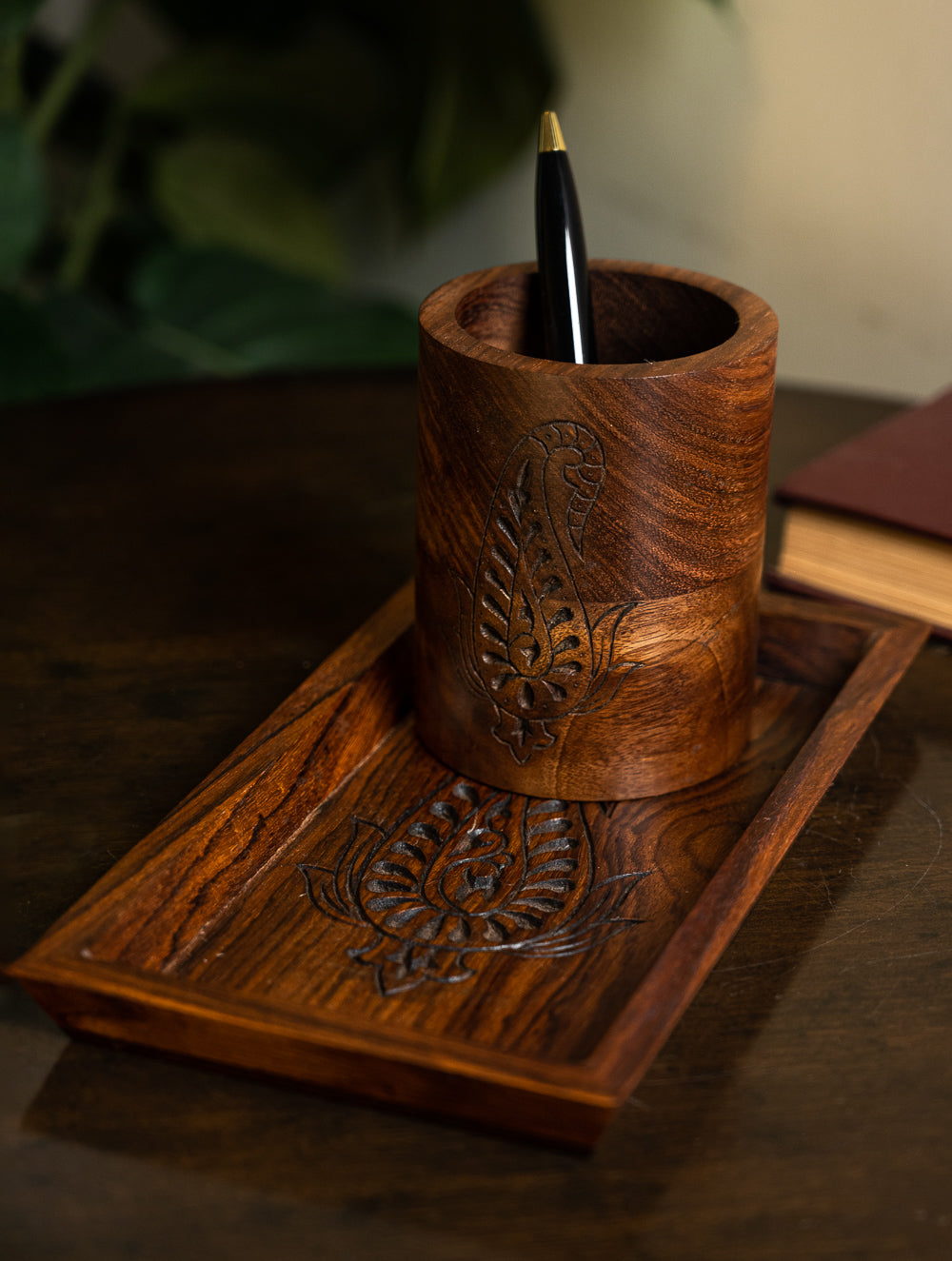 Load image into Gallery viewer, Exclusive Wooden Engraved Desk Set - Paisley (2 Pc Set)