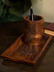 Exclusive Wooden Engraved Desk Set - Paisley (2 Pc Set)