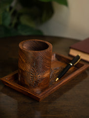 Exclusive Wooden Engraved Desk Set - Paisley (2 Pc Set)