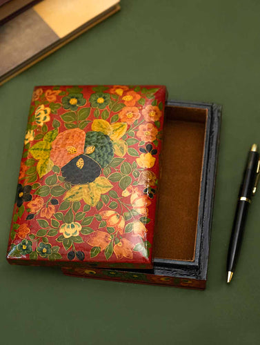 Exclusive, Fine Kashmiri Art Decorative Box - Red Flora