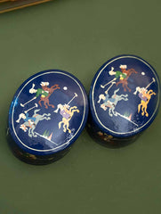 Exclusive, Fine Kashmiri Art Decorative Boxes - Blue Oval Polo (Set of 2)