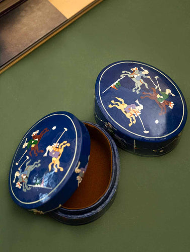 Exclusive, Fine Kashmiri Art Decorative Boxes - Blue Oval Polo (Set of 2)