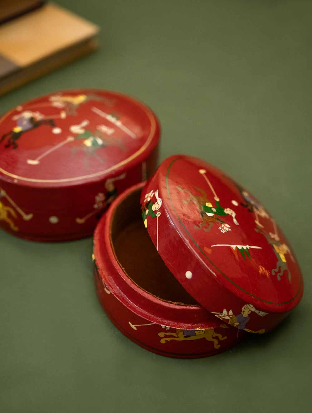 Exclusive, Fine Kashmiri Art Decorative Boxes - Red Round Polo (Set of 2)