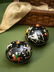 Exclusive, Fine Kashmiri Art Decorative Dome Boxes - Black Polo (Set of 2)