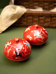 Exclusive, Fine Kashmiri Art Decorative Dome Boxes - Red Polo (Set of 2)