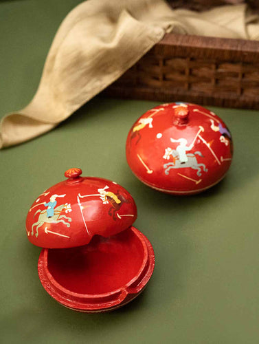 Exclusive, Fine Kashmiri Art Decorative Dome Boxes - Red Polo (Set of 2)