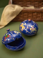 Exclusive, Fine Kashmiri Art Decorative Dome Boxes - Vivid Blue Polo (Set of 2)