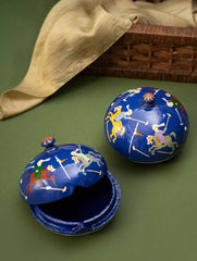 Exclusive, Fine Kashmiri Art Decorative Dome Boxes - Vivid Blue Polo (Set of 2)