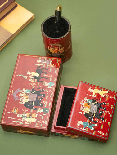 Exclusive, Fine Kashmiri Art Desk Set - Red Expedition (Set of 3)