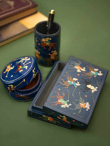 Exclusive, Fine Kashmiri Art Desk Set - The Blue Expedition (Set of 3)