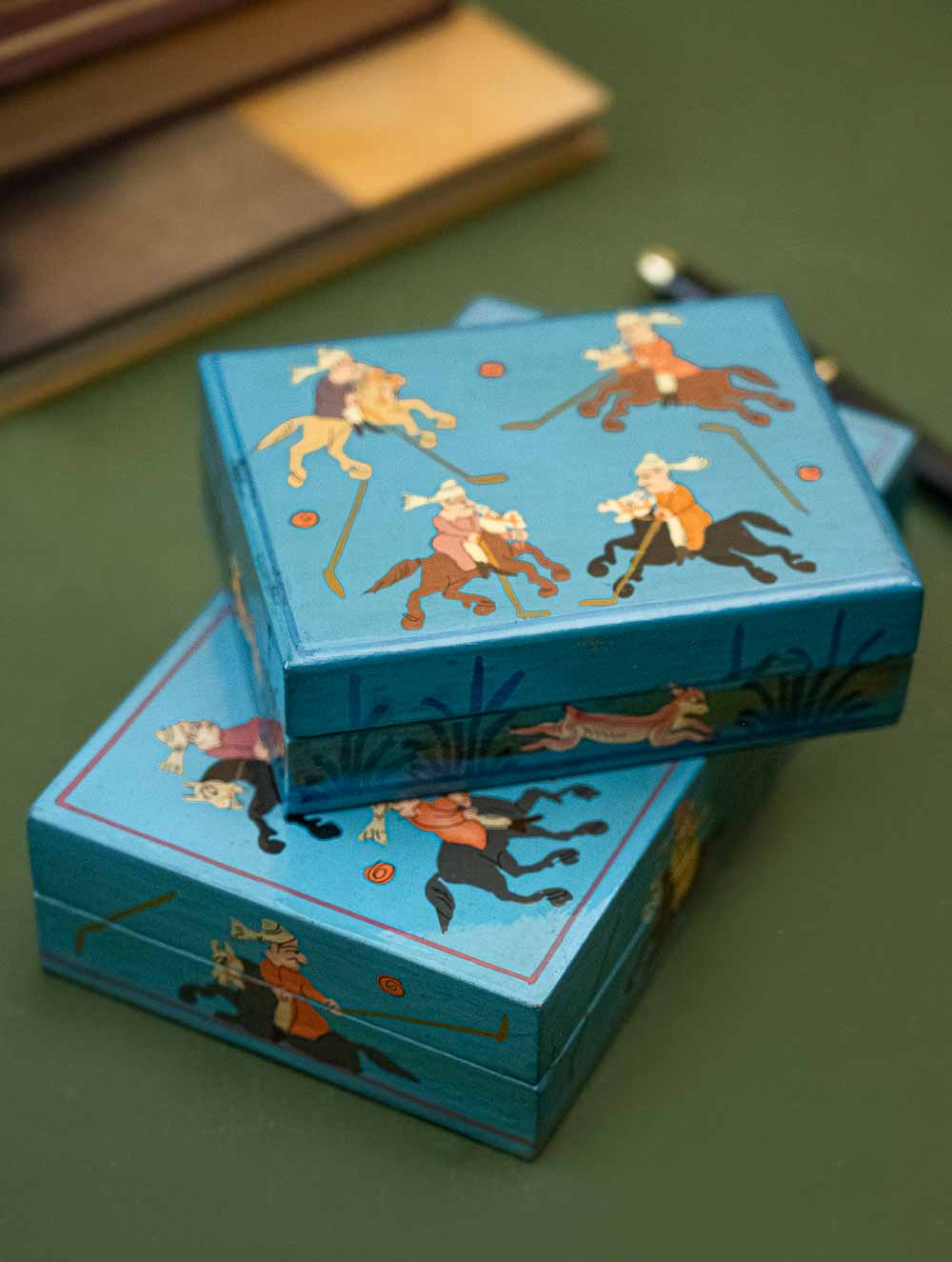 Exclusive, Fine Kashmiri Art Utility Boxes - Polo Players (Set of 2)