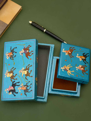 Exclusive, Fine Kashmiri Art Utility Boxes - Polo Players (Set of 2)