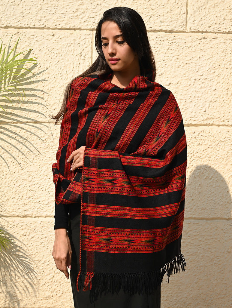 Exclusive, Soft Himachal Wool Pattu Stole - Crimson Trace