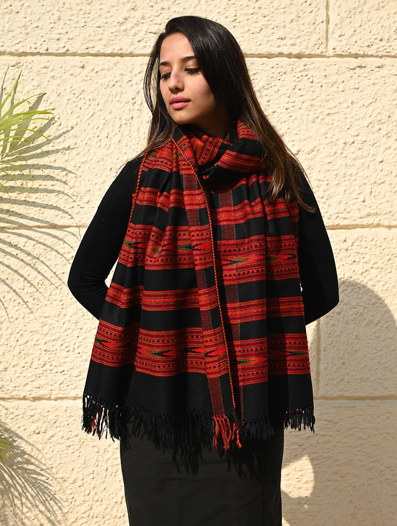 Exclusive, Soft Himachal Wool Pattu Stole - Crimson Trace