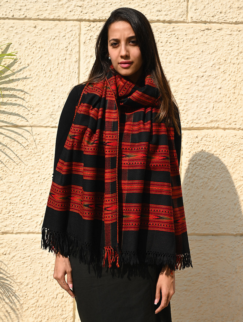 Load image into Gallery viewer, Exclusive, Soft Himachal Wool Pattu Stole - Crimson Trace