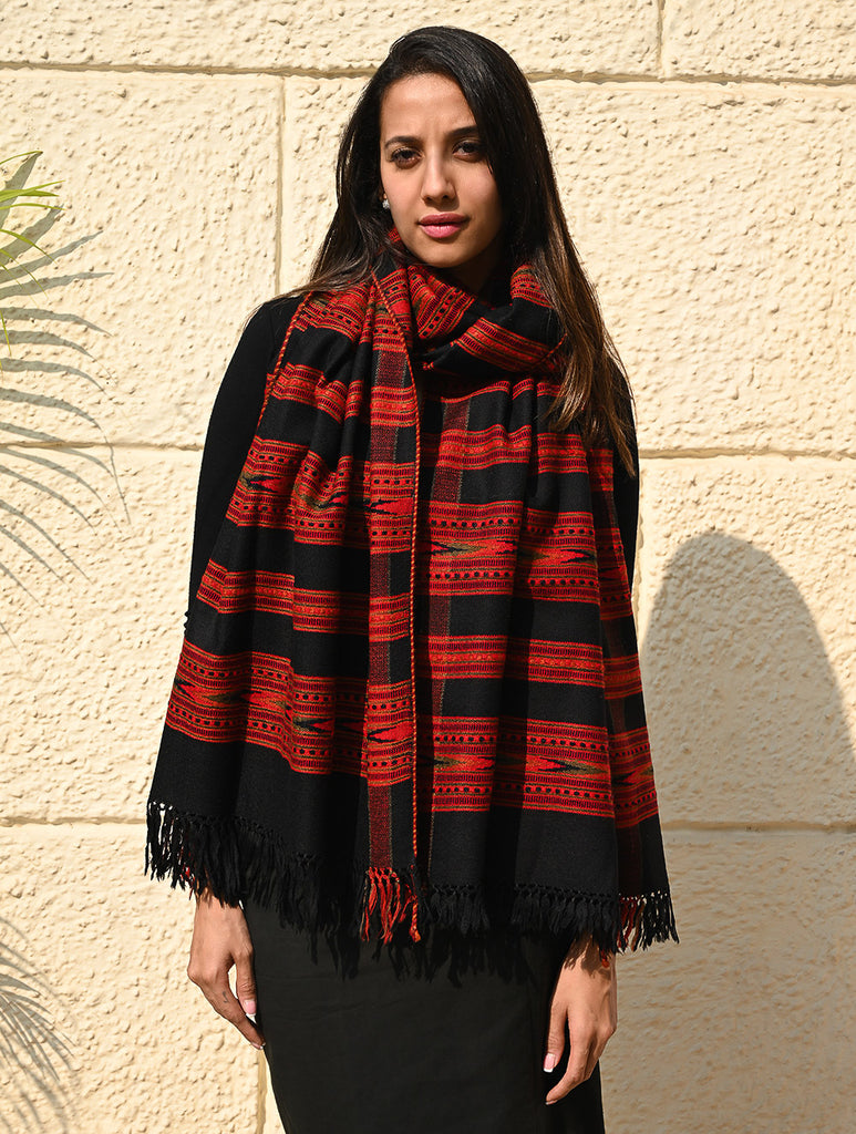 Exclusive, Soft Himachal Wool Pattu Stole - Crimson Trace