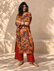 Exclusive, Authentic Kalamkari Cotton Loose Fit Kurta Set - Red Flora (2 pc set)