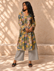 Exclusive, Authentic Kalamkari Cotton Loose Fit Kurta Set - Soft Grey Flora, (2 pc set)