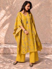 Exclusive, Authentic Kalamkari Silk Viscose Blend Kaftan Kurta Set - Bamboo Stems (2 pc set)