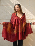 Exclusive, Fine Hand Embroidered Kashmiri Shawl - Dark Red Ornate