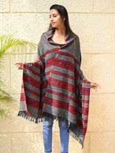 Load image into Gallery viewer, Fine, Soft Himachal Self Striped Wool Shawl - 3 Panels, Blush Granite