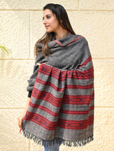 Load image into Gallery viewer, Fine, Soft Himachal Self Striped Wool Shawl - 3 Panels, Blush Granite