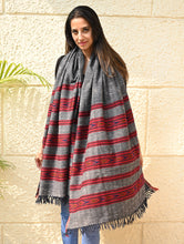 Load image into Gallery viewer, Fine, Soft Himachal Self Striped Wool Shawl - 3 Panels, Blush Granite