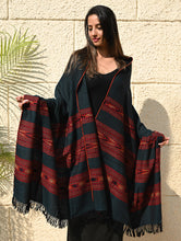 Load image into Gallery viewer, Fine, Soft Himachal Self Striped Wool Shawl - 3 Panels, Deep Alpine Teal