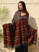 Load image into Gallery viewer, Fine, Soft Himachal Self Striped Wool Shawl - 3 Panels, Earthbound