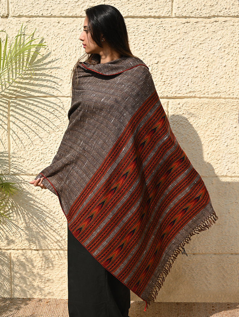 Fine, Soft Himachal Self Striped Wool Shawl - 3 Panels, Earthbound